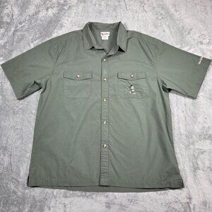 Vintage Disney World Shirt Mens L Green Mickey Mouse Embroidered Camp Button Up